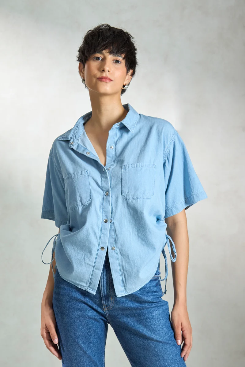 Colette|100% Cotton Denim Drawstring Shirt