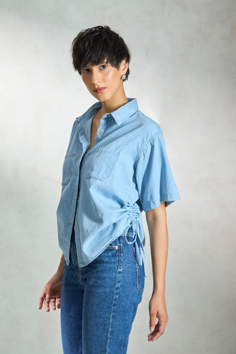 Colette|100% Cotton Denim Drawstring Shirt