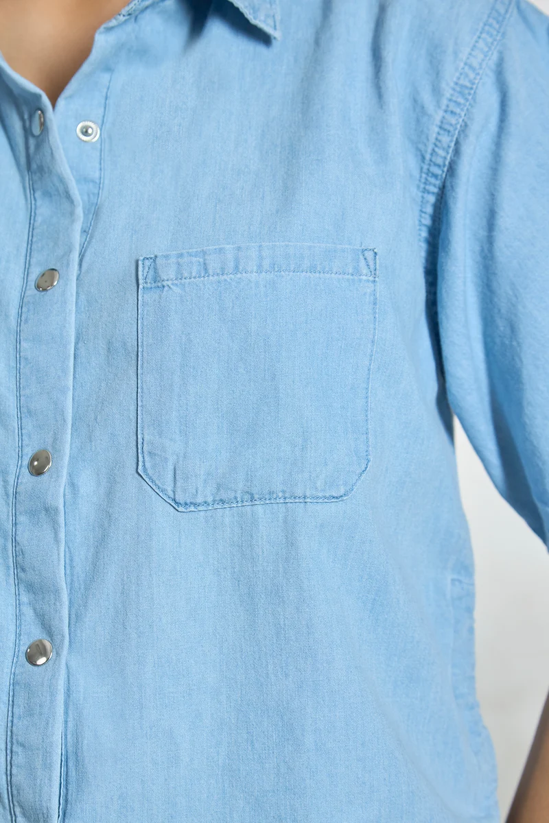 Colette|100% Cotton Denim Drawstring Shirt