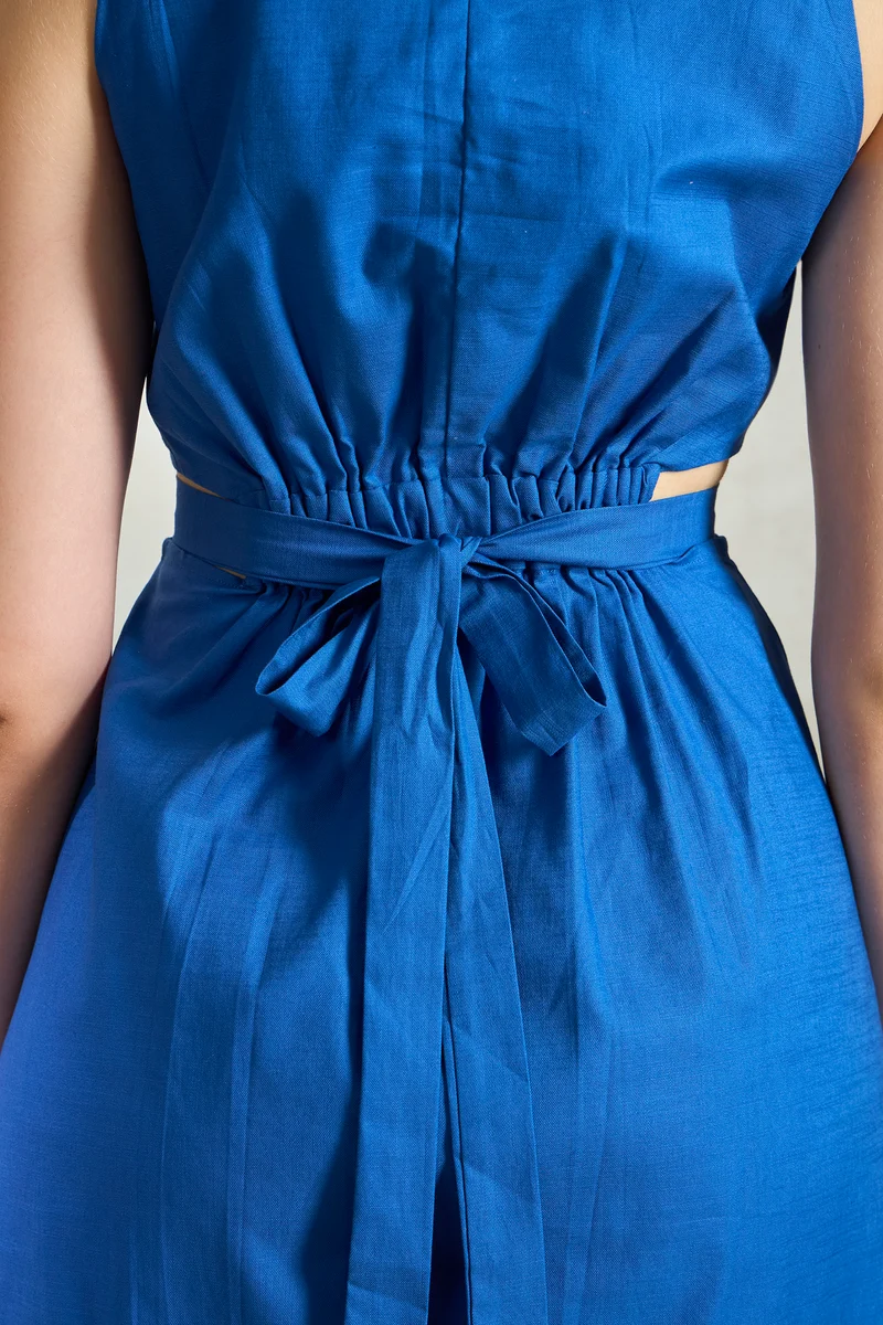 River|100% Cotton Gathered Waist A-Line Midi Dress