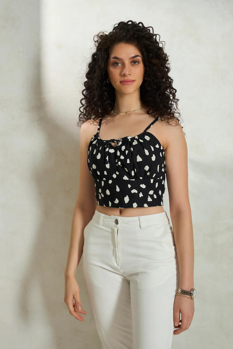 Aspen|Linen Printed Front Tie-Up Crop Top