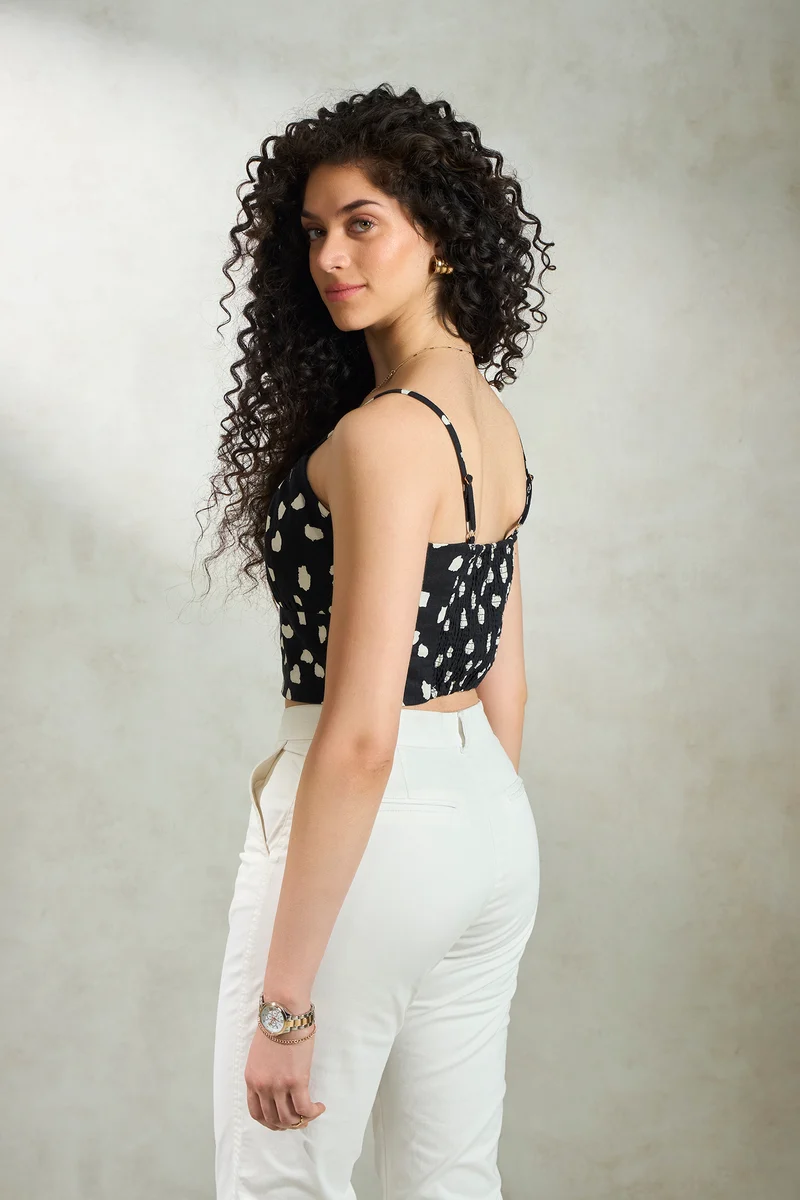 Aspen|Linen Printed Front Tie-Up Crop Top