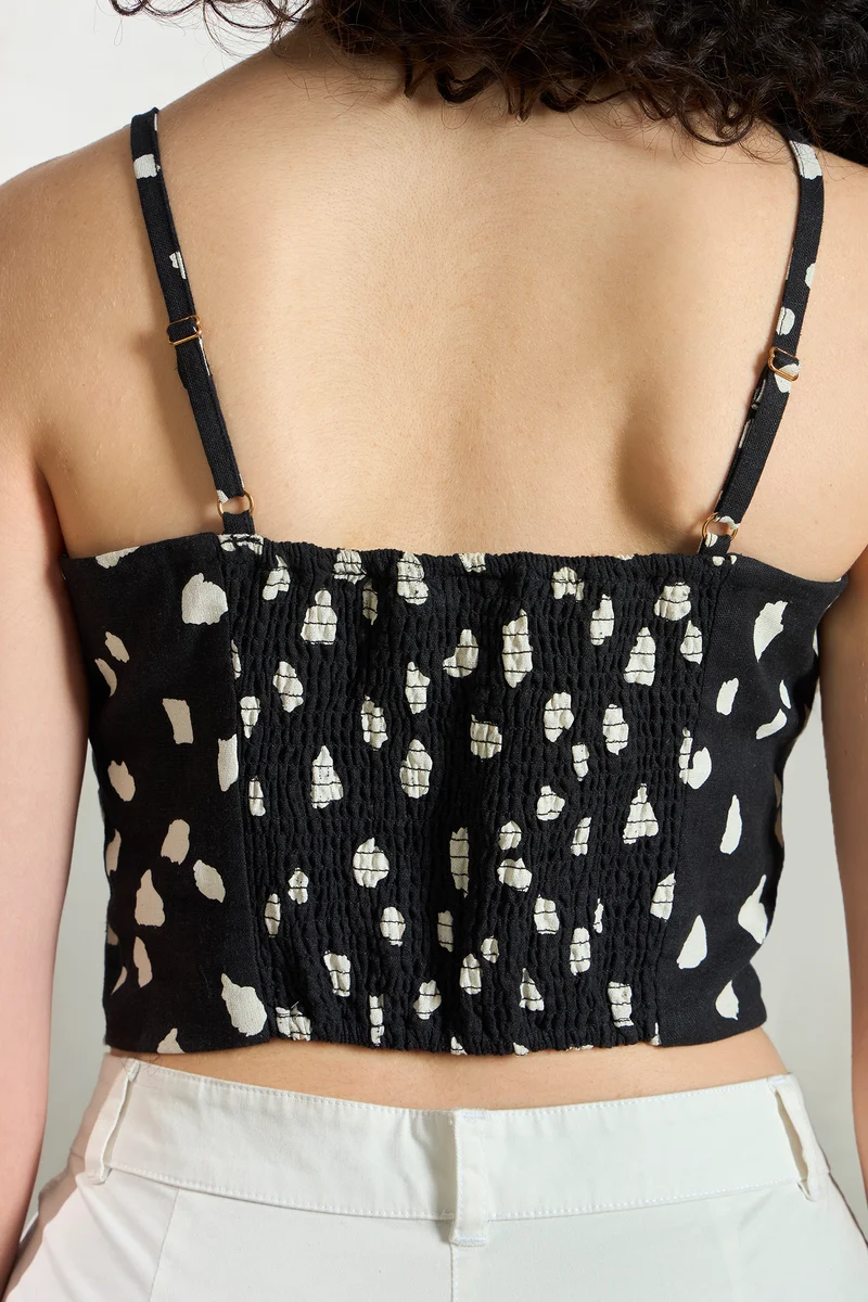 Aspen|Linen Printed Front Tie-Up Crop Top