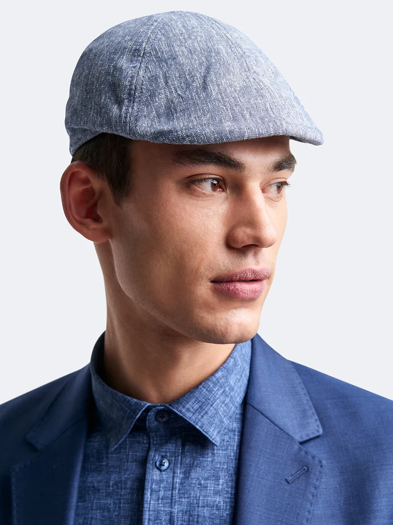 Casquette plate chinée en coton lin