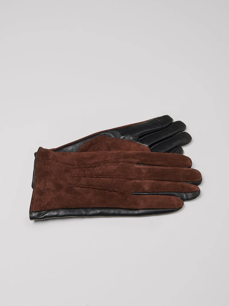 Gants en cuir bicolore