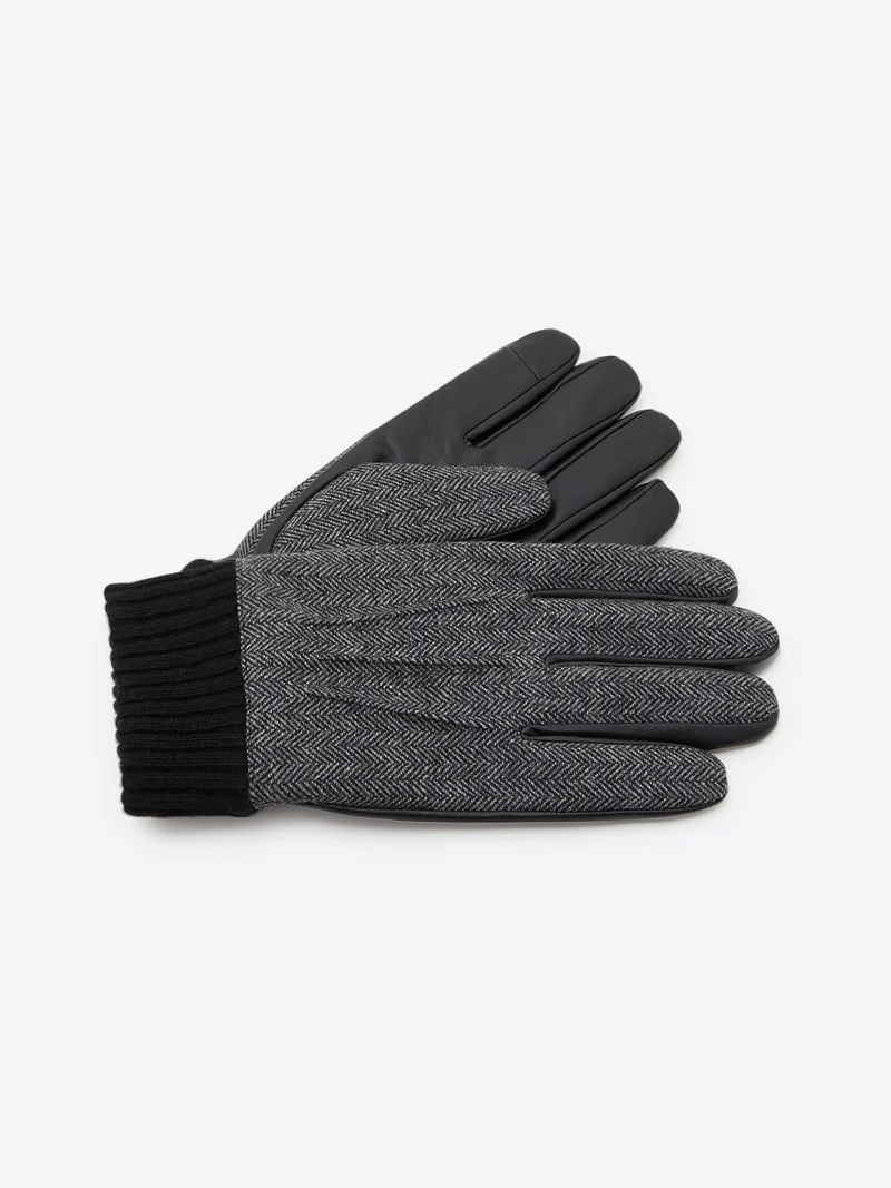 Gants bi-matière cuir et flanelle