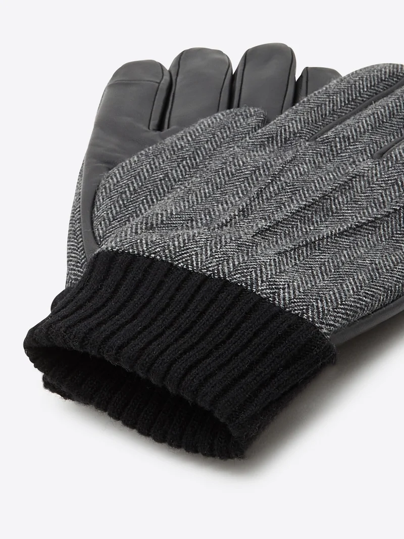 Gants bi-matière cuir et flanelle