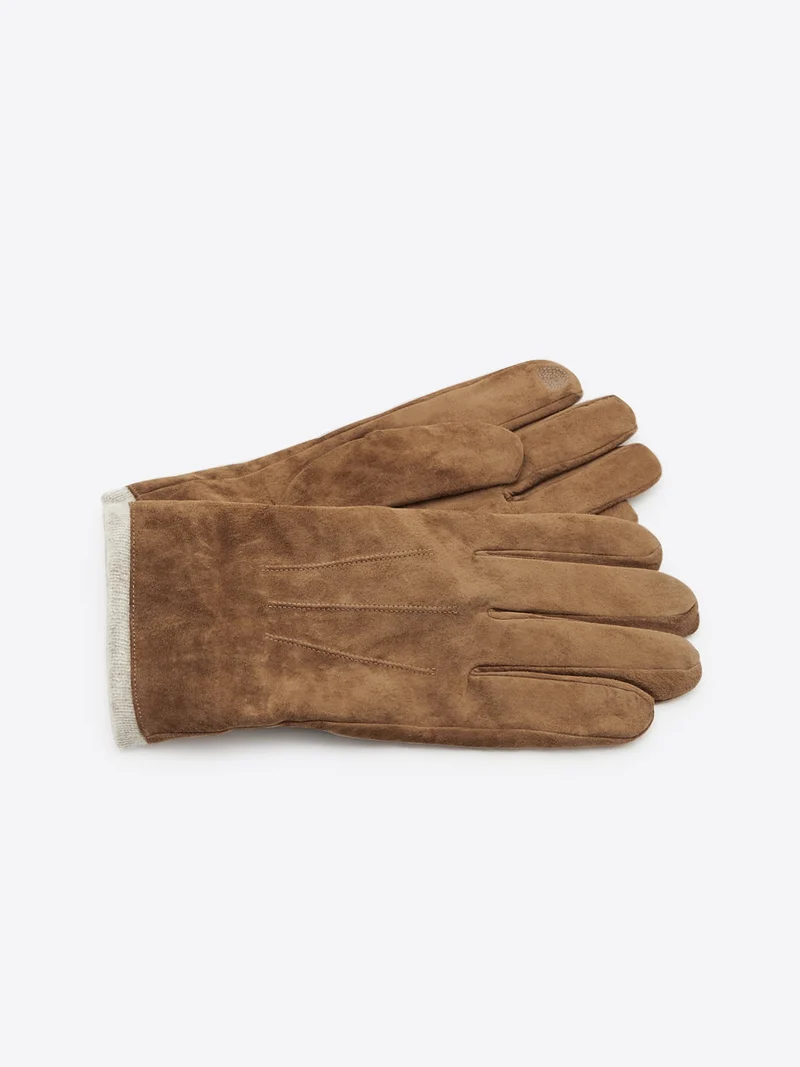 Gants en cuir suédé et maille en laine