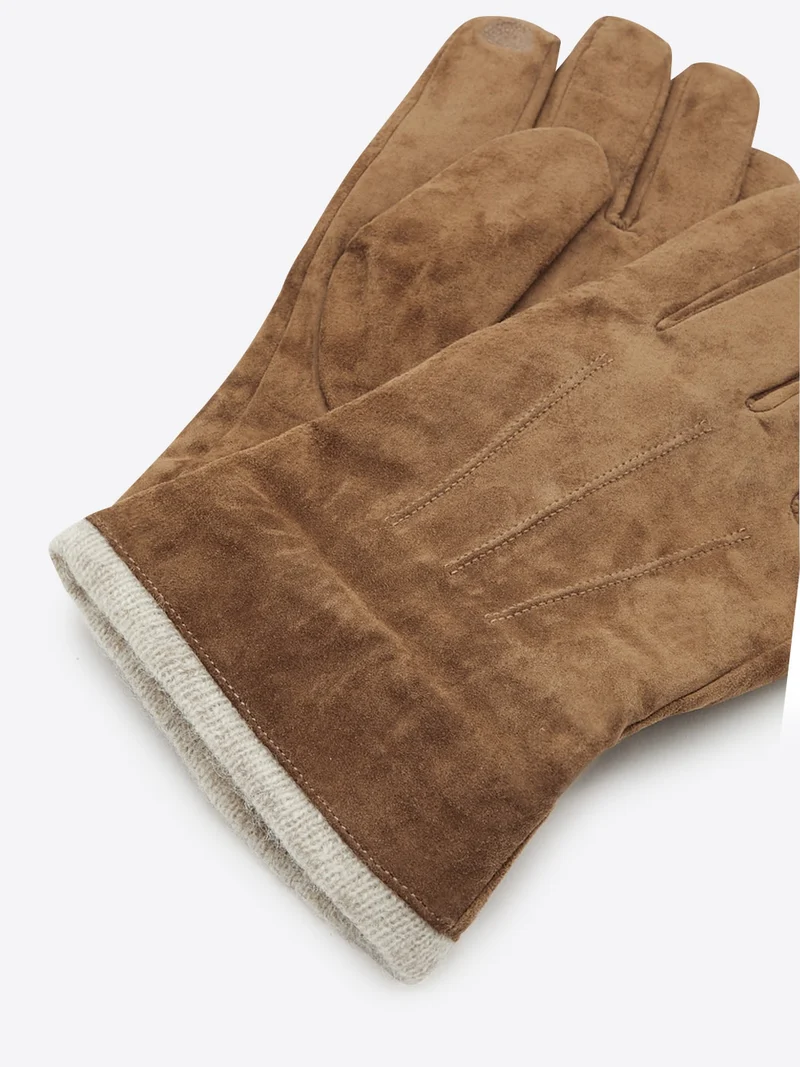 Gants en cuir suédé et maille en laine
