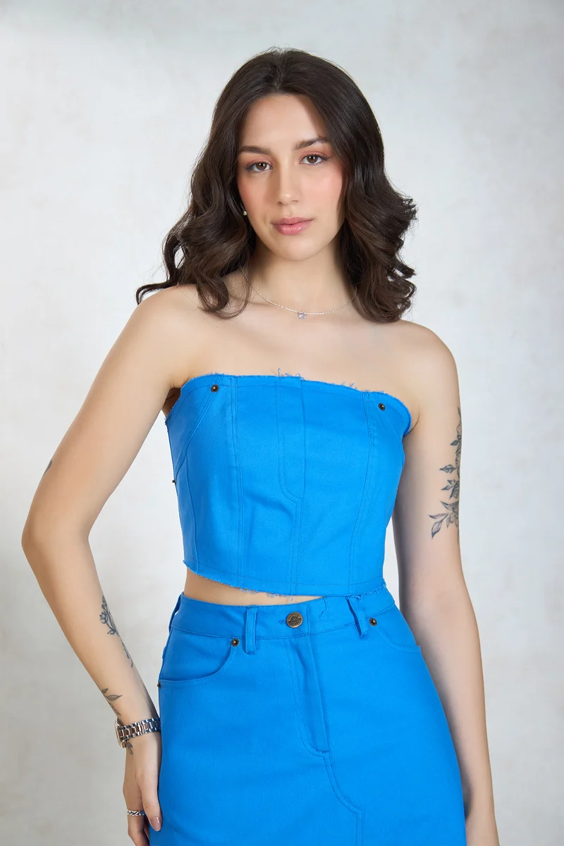 Roxanne Top|Cotton Stretch Raw Edge Drill Bandeau