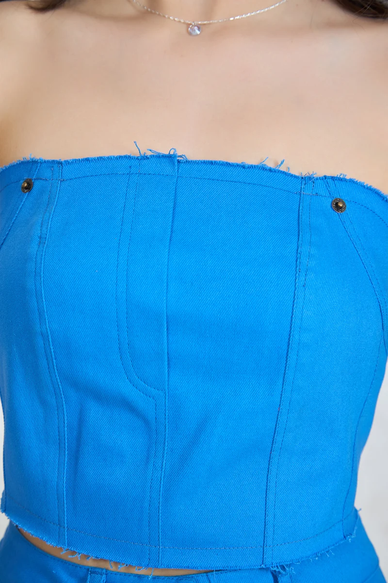 Roxanne Top|Cotton Stretch Raw Edge Drill Bandeau