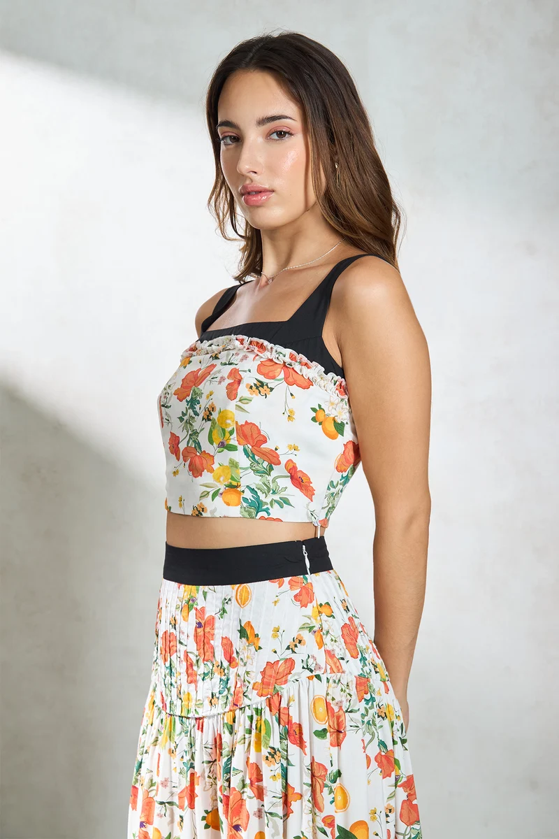 Anjali Top|100% Modal Floral Ruffle Detail Crop Top