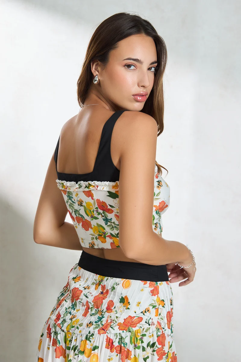 Anjali Top|100% Modal Floral Ruffle Detail Crop Top