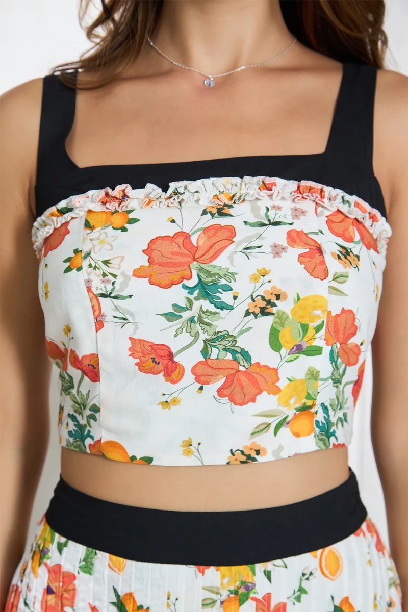 Anjali Top|100% Modal Floral Ruffle Detail Crop Top