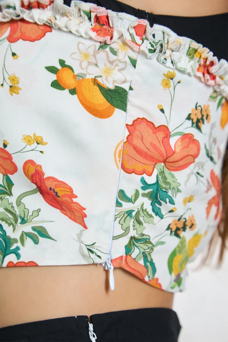 Anjali Top|100% Modal Floral Ruffle Detail Crop Top