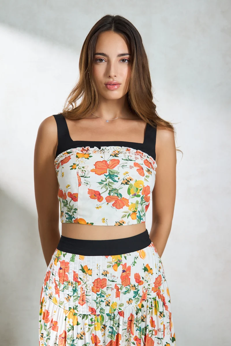 Anjali Top|100% Modal Floral Ruffle Detail Crop Top