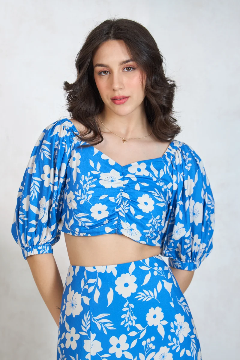 Belavous Top|100% Modal Floral Sweatheart Neck Croptop