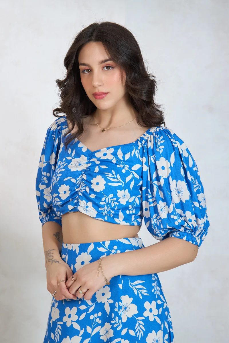 Belavous Top|100% Modal Floral Sweatheart Neck Croptop