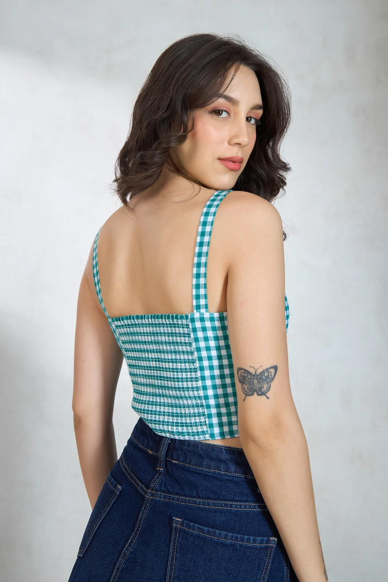 Chala|100% Cotton Corset Top With Smocked Back