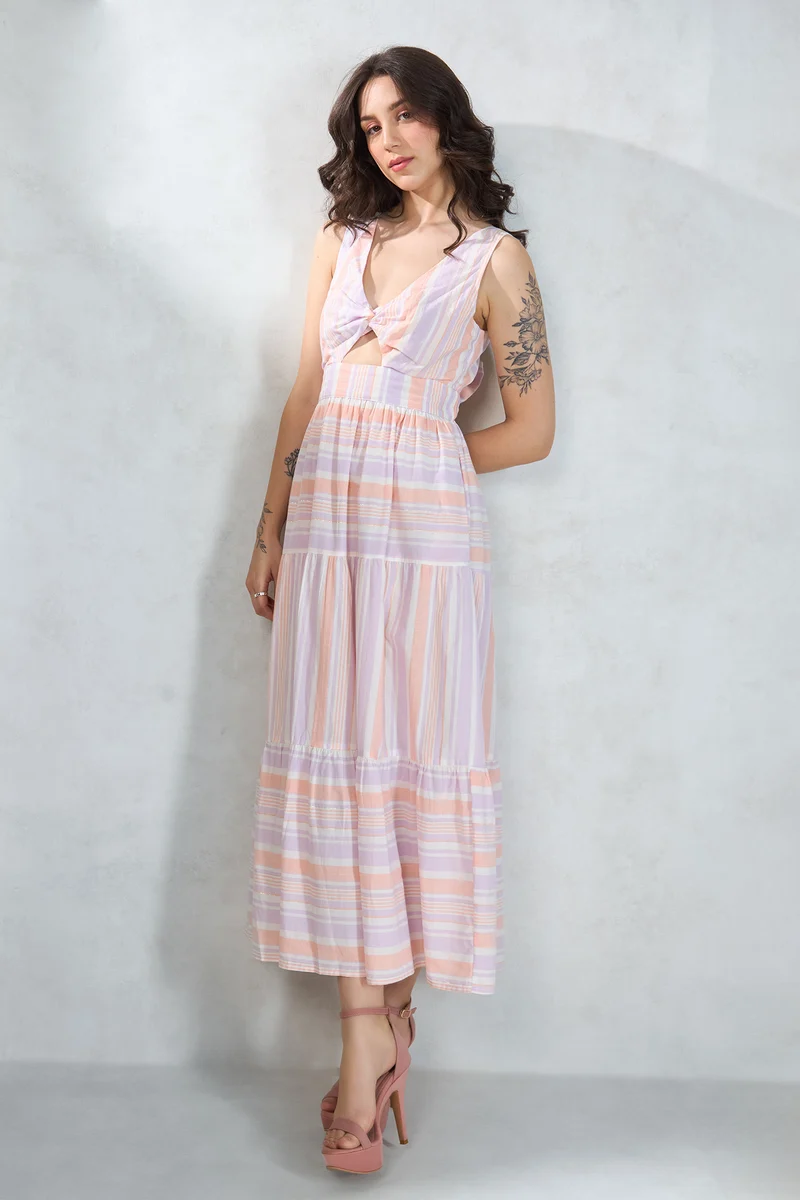 Moana|100% Cotton Maxi Dress With Front Cut-Out