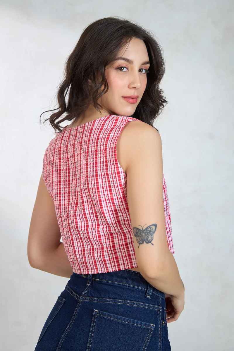 Gabanna|100% Cotton Red Top With Front Tie-Up