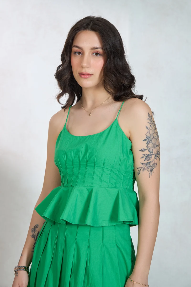 Sweenie Top|100% Cotton Peplum Pleated Flared Hem Top