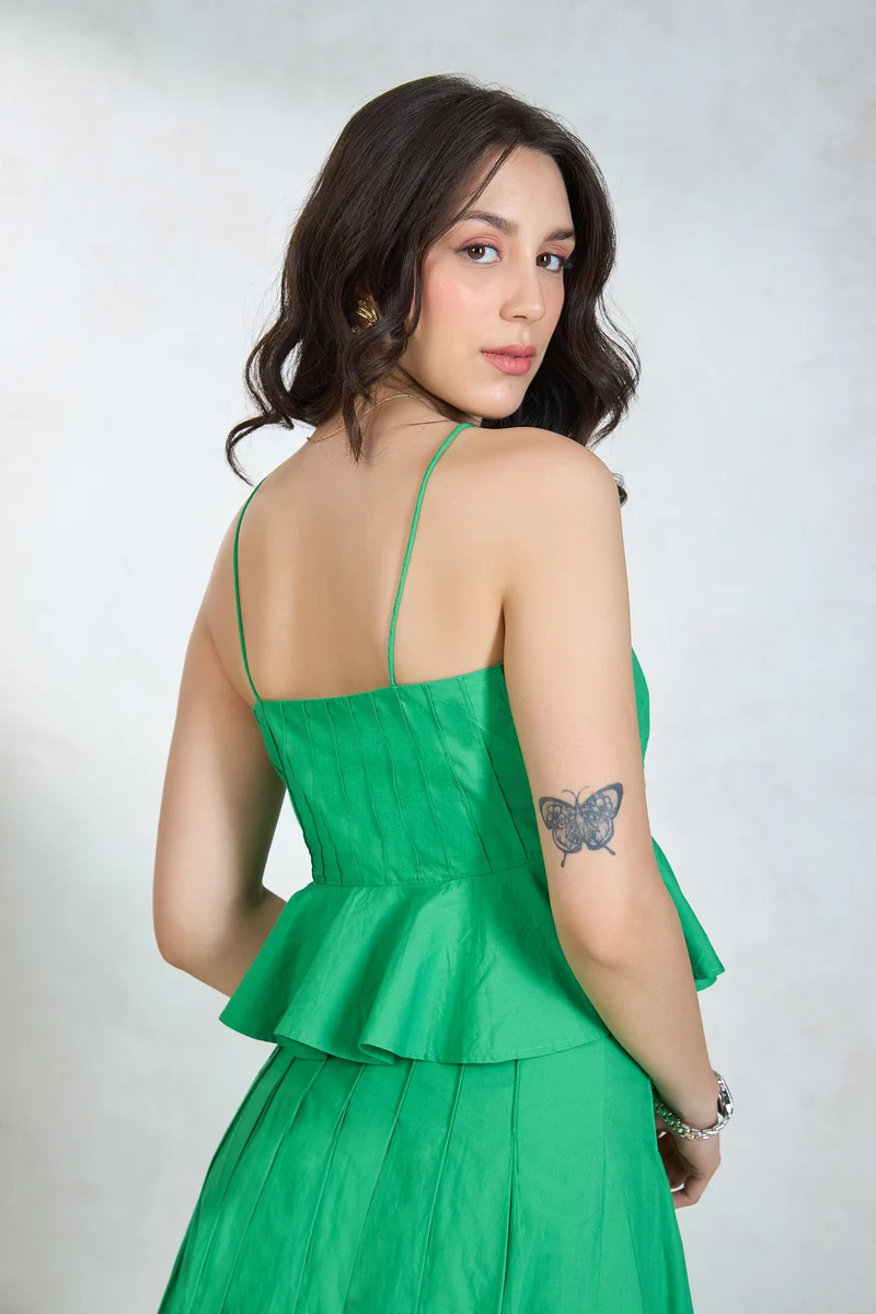 Sweenie Top|100% Cotton Peplum Pleated Flared Hem Top