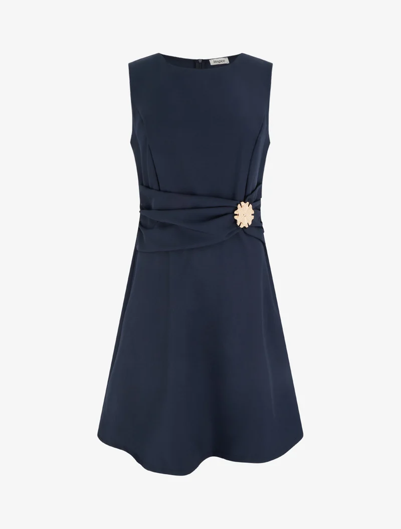 Robe sans manches à empiècement bijou - Marine