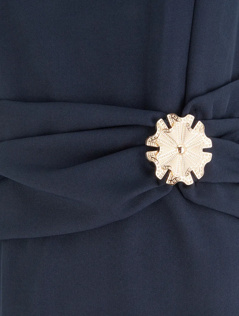 Robe sans manches à empiècement bijou - Marine