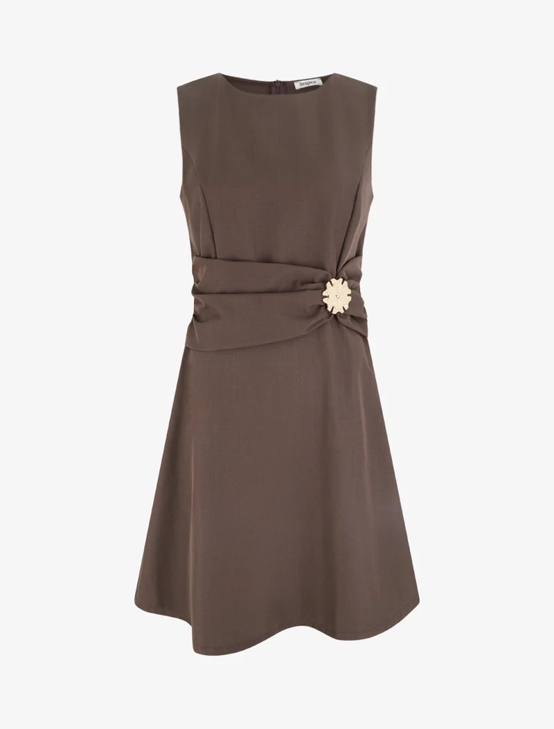 Robe sans manches à empiècement bijou - Marron