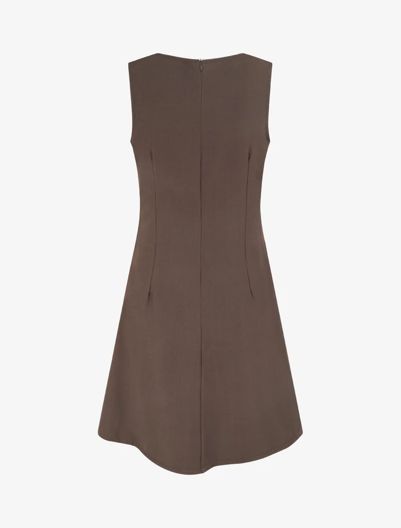 Robe sans manches à empiècement bijou - Marron