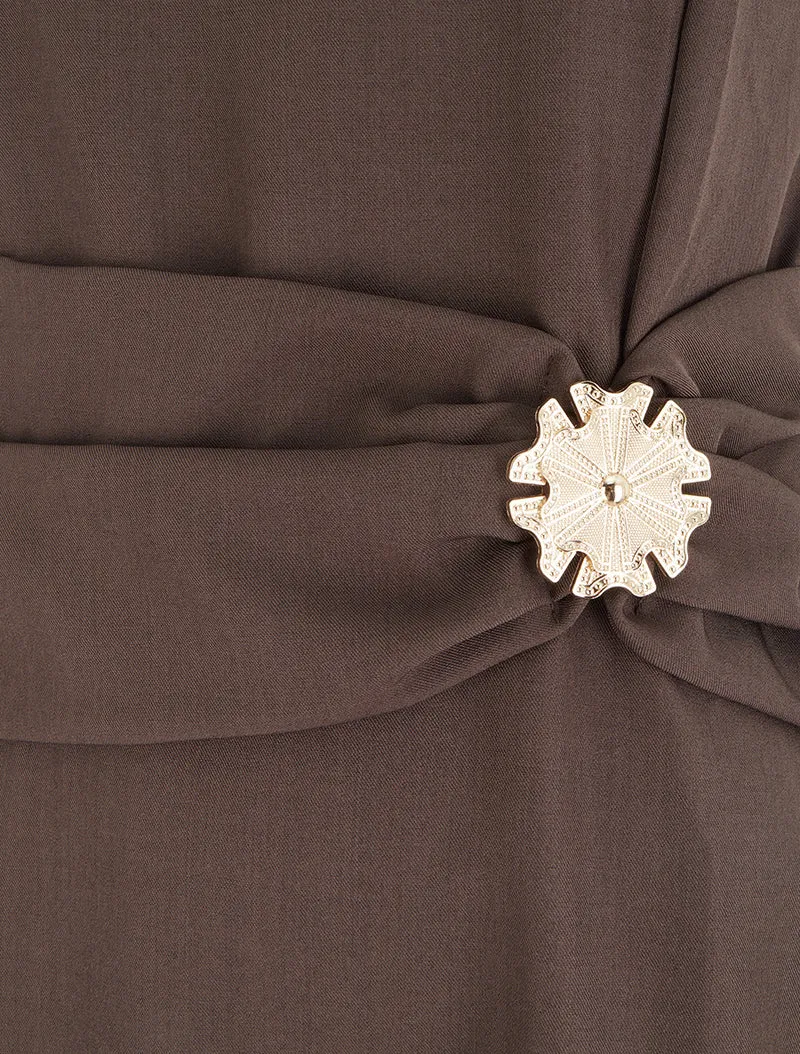 Robe sans manches à empiècement bijou - Marron