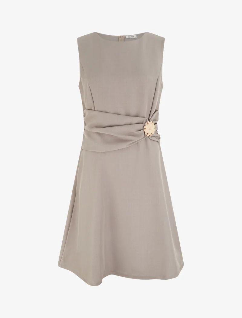 Robe sans manches à empiècement bijou - Taupe