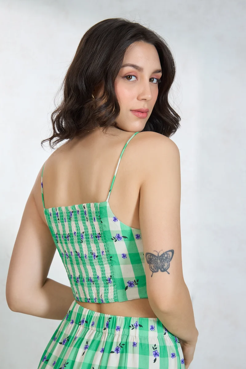 Alfie Top|100% Modal Printed Green Strappy Bustier Top