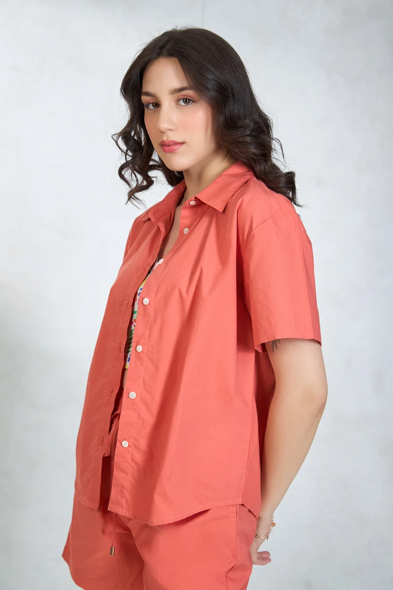 Miles Shirt|100% Cotton Orange Halfsleeve Throw On Shirt