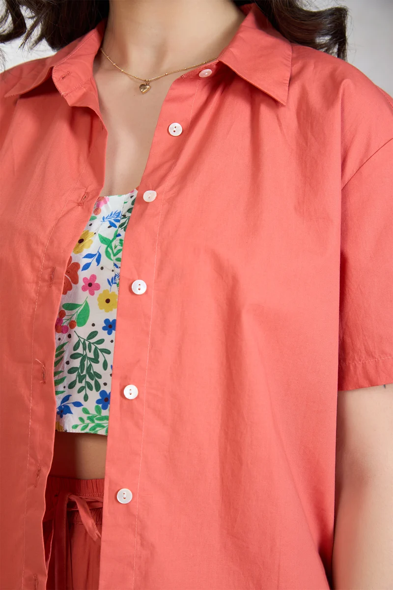 Miles Shirt|100% Cotton Orange Halfsleeve Throw On Shirt