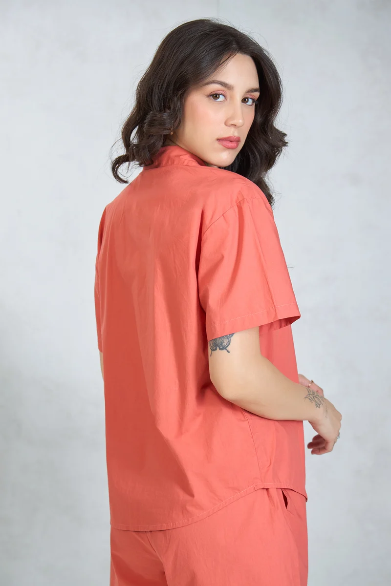 Miles Shirt|100% Cotton Orange Halfsleeve Throw On Shirt
