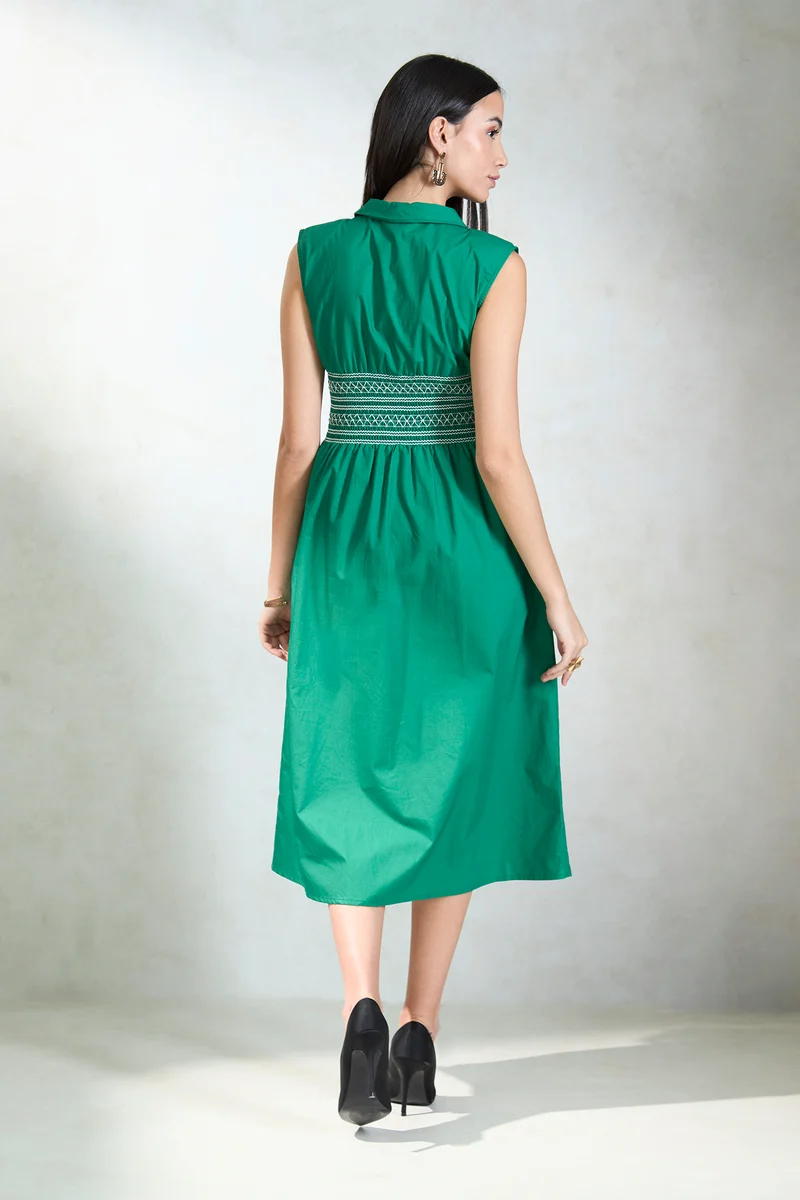 Gazelle|100% Cotton Waist Smocked Midi Dress