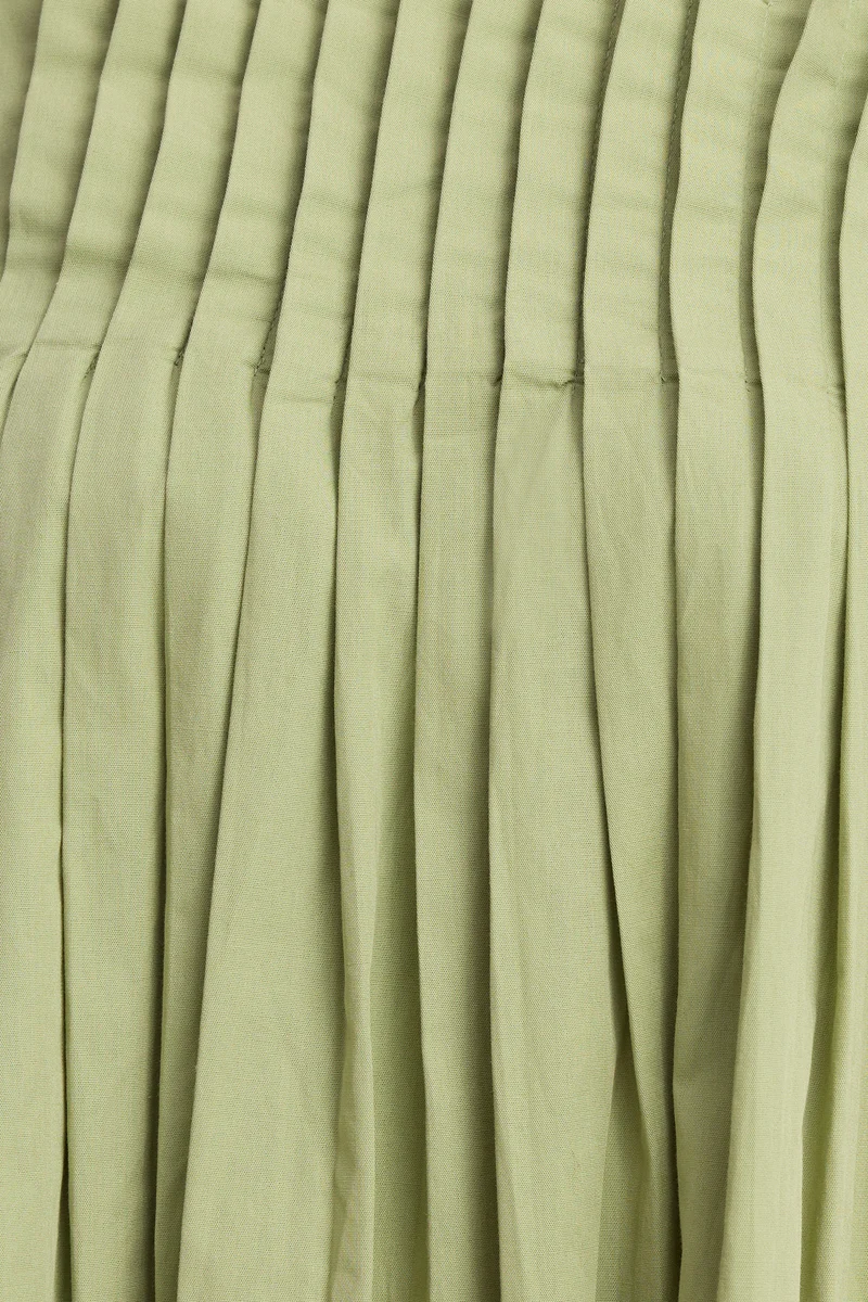 Sunheri|100% Cotton Front Pleated Smocked Midi Dress