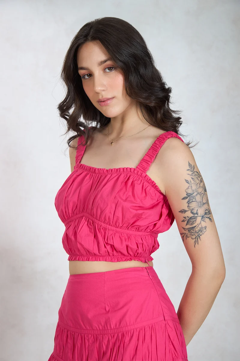 Jasper Top|100% Cotton Ruched Gathered Fit Crop Top