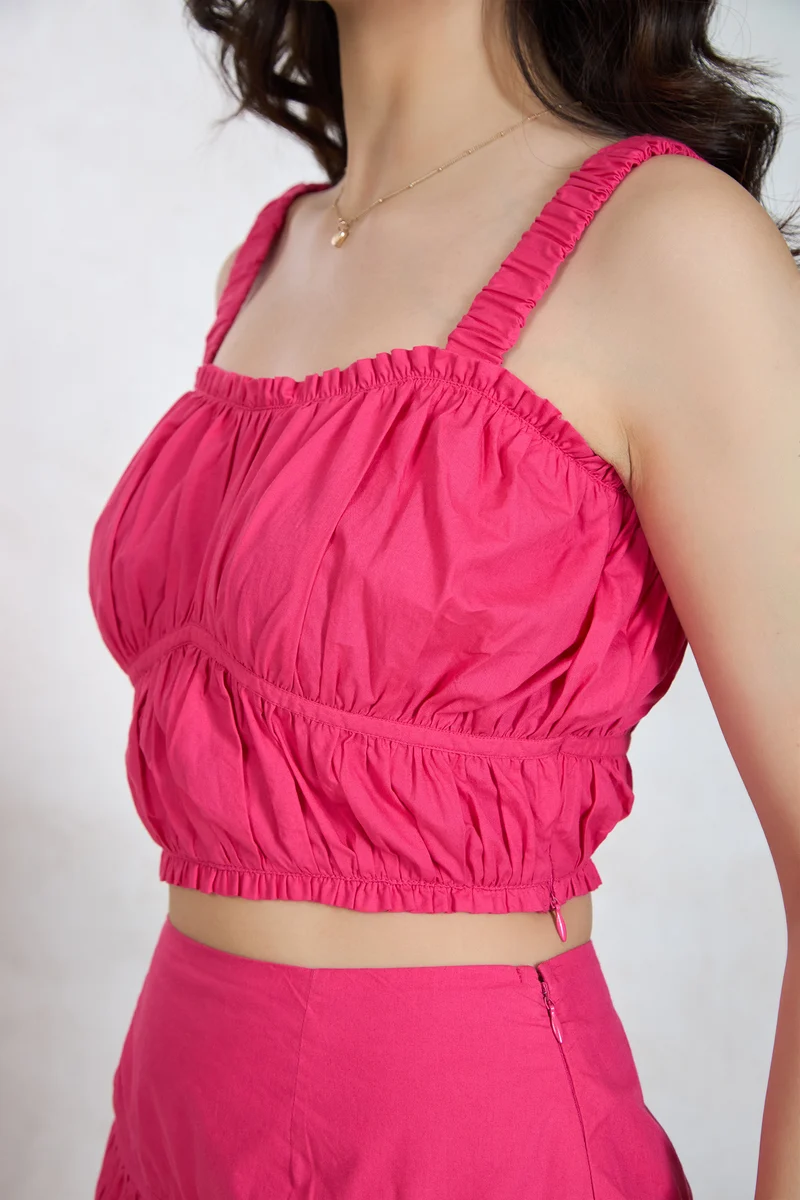 Jasper Top|100% Cotton Ruched Gathered Fit Crop Top