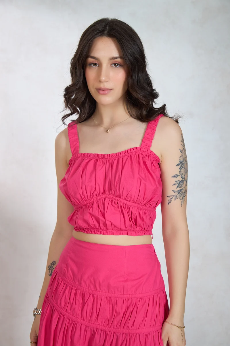 Jasper Top|100% Cotton Ruched Gathered Fit Crop Top