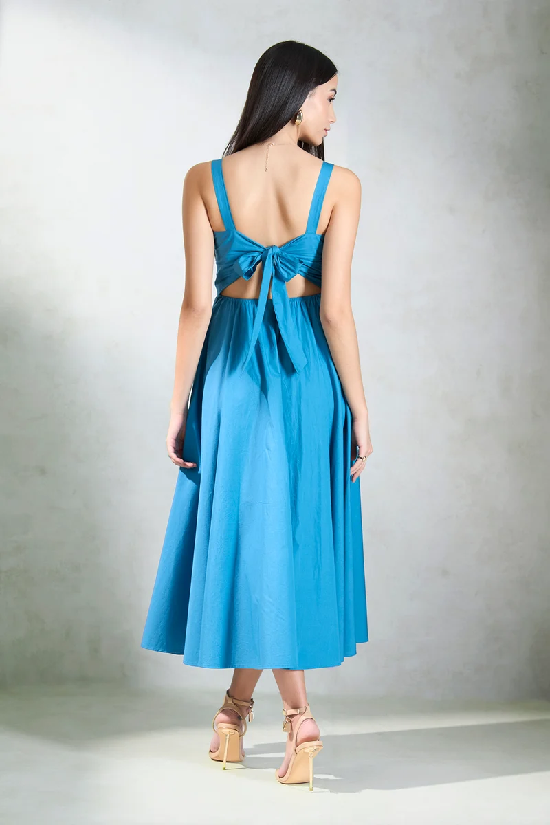 Monali|100% Cotton Back Tie-Up Midi Dress