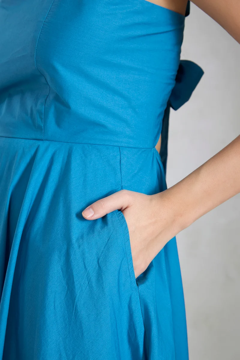 Monali|100% Cotton Back Tie-Up Midi Dress