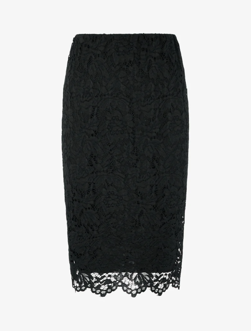 Jupe crayon en dentelle à taille haute - Noir