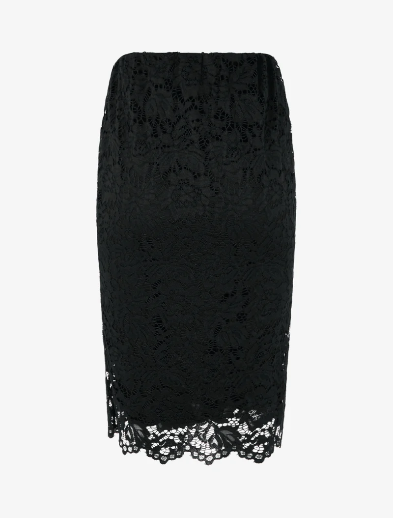 Jupe crayon en dentelle à taille haute - Noir