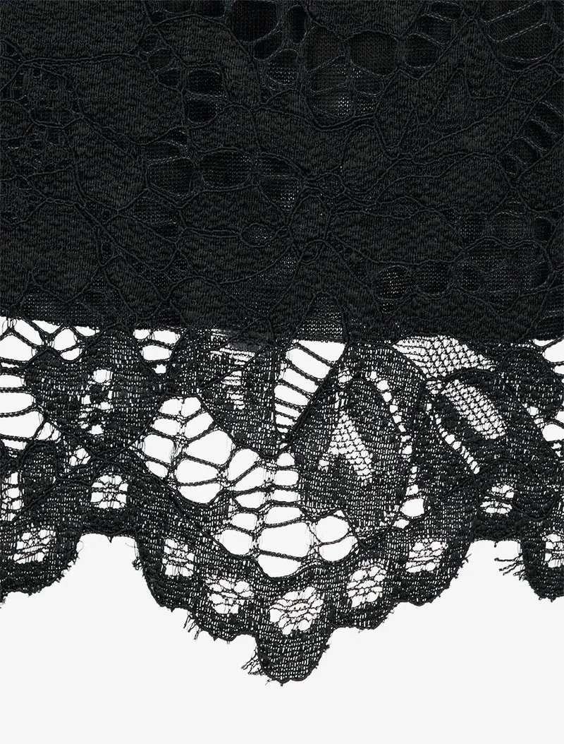 Jupe crayon en dentelle à taille haute - Noir