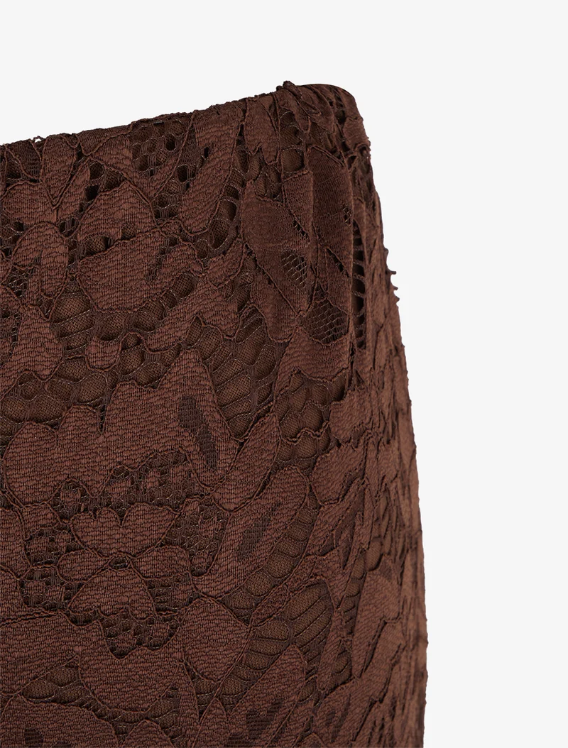 Jupe crayon en dentelle à taille haute - Marron