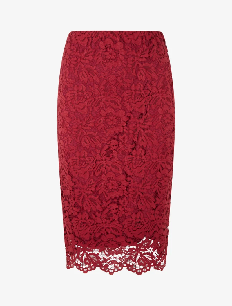 Jupe crayon en dentelle à taille haute - Rouge