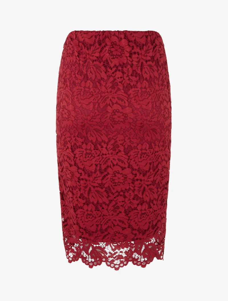 Jupe crayon en dentelle à taille haute - Rouge